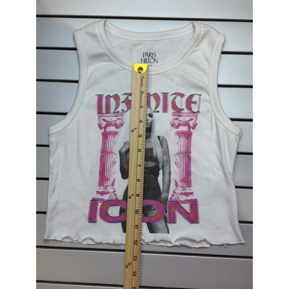Paris Hilton Infinite Icon White Ribbed Graphic Crop Tank Top Small Y2K - Picture 4 of 6